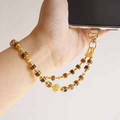 Tiger's Eye Phone Chain with Gold-Plated Charms