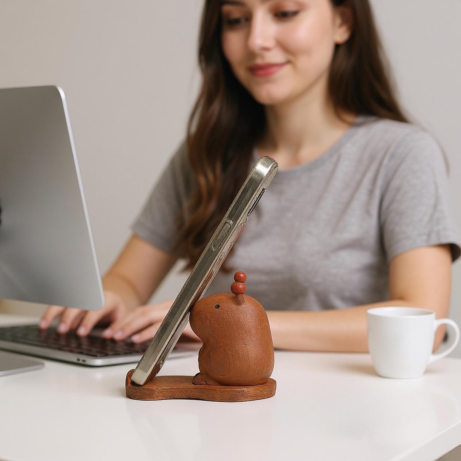 Ebony Capybara Phone Stand and Figurine, Animal Desk Decor
