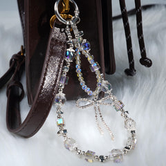 Crystal Phone Charm, Silver Rhinestone Bow, Bag Charm, Beaded Strap, Aesthetic Jewelry