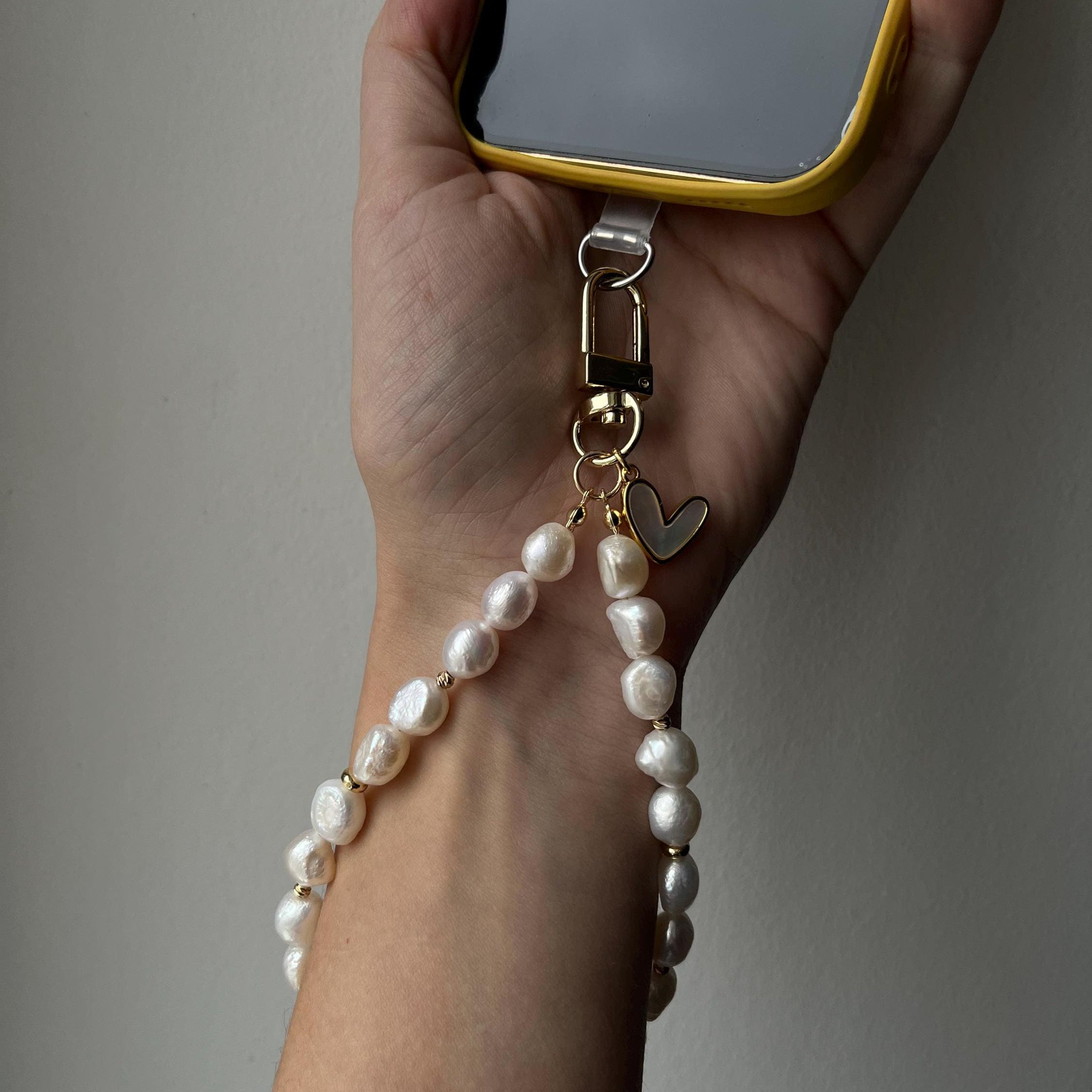 Phone Strap Bracelet with Pearl & Crystal Charm