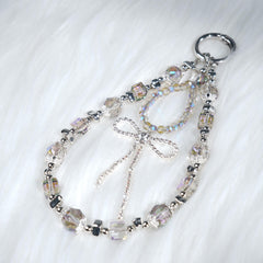 Crystal Phone Charm, Silver Rhinestone Bow, Bag Charm, Beaded Strap, Aesthetic Jewelry