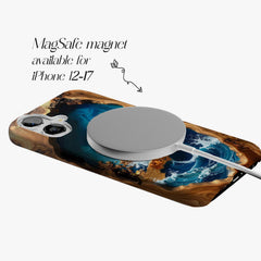 Sea Turtle Faux Wood Resin Phone Case, Blue Epoxy Blue Ocean iPhone MagSafe Tough Case
