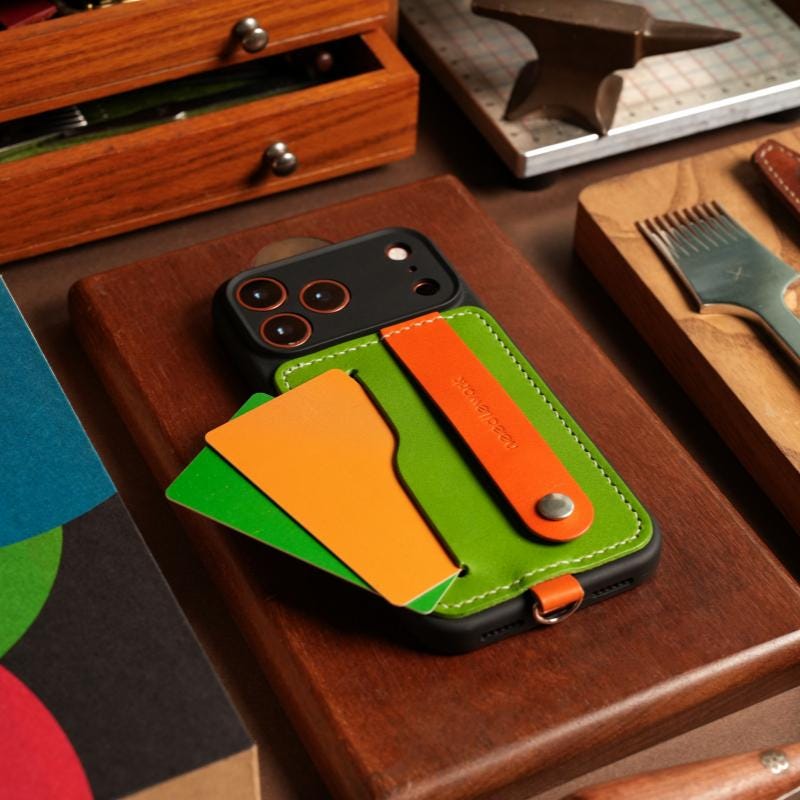 Personalized Leather iPhone Case with Pouch Hanging-neck Strap: iPhone 11/12/13/14/15/16/17 Card holder Crossbody Phone Case