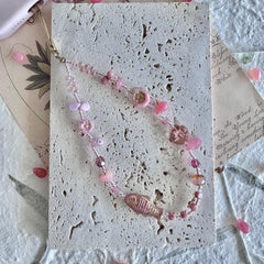 Pink Fish Beaded Phone Charm Wristlet