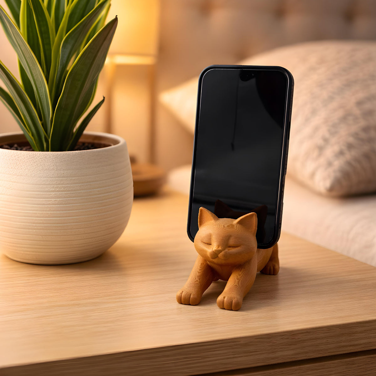 Desk Organizer | Cat-Shaped Phone Holder, 3D Printed in Matte PLA