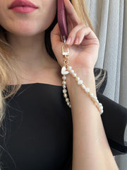 Phone Strap Bracelet with Pearl & Crystal Charm