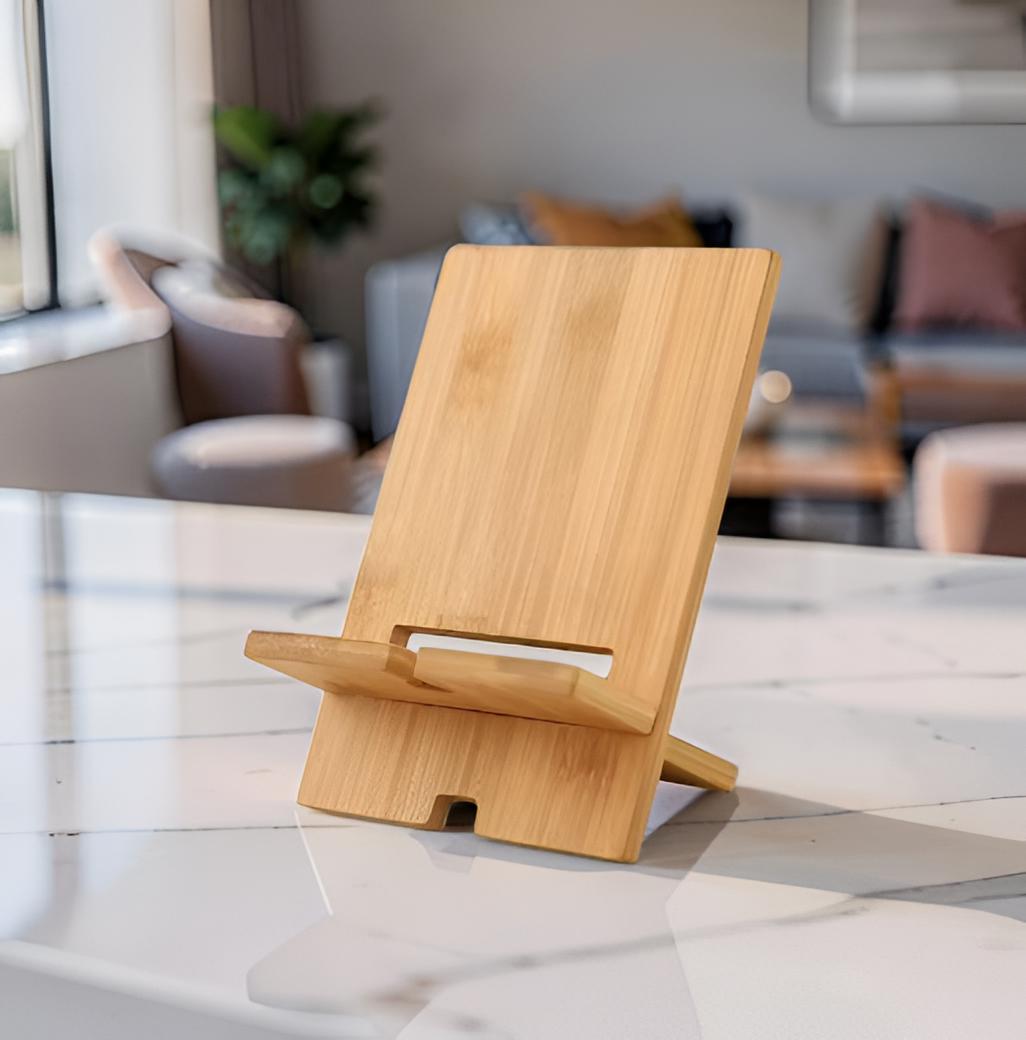 Bamboo Phone Stand Handmade Wooden Phone Holder Foldable Desk Organizer Minimalist Tablet Stand Eco Friendly Gift for Home Office