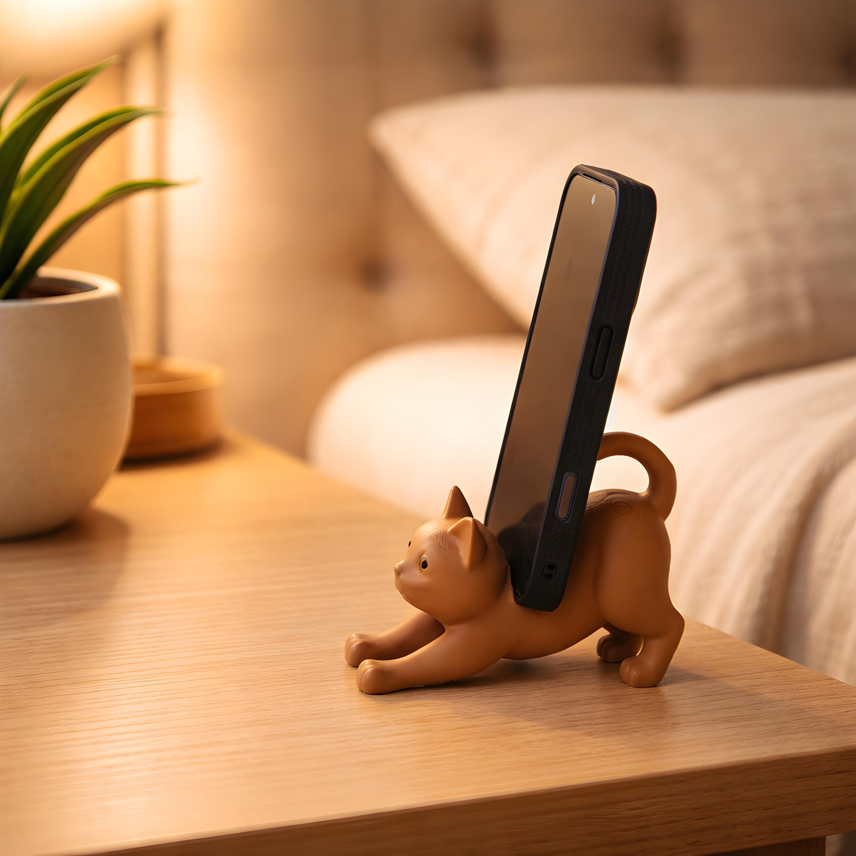 Desk Organizer | Cat-Shaped Phone Holder, 3D Printed in Matte PLA