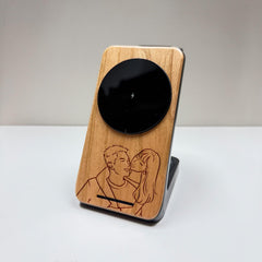 Personalized iPhone & Watch Airpods Wooden Wireless Charger, 3in1 Docking Station Text Logo Laser engraving