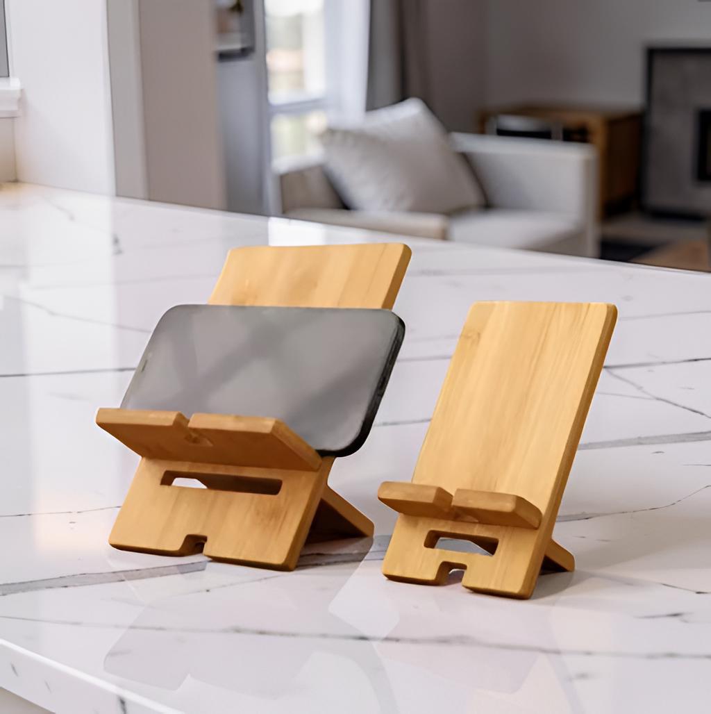Bamboo Phone Stand Handmade Wooden Phone Holder Foldable Desk Organizer Minimalist Tablet Stand Eco Friendly Gift for Home Office