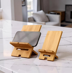 Bamboo Phone Stand Handmade Wooden Phone Holder Foldable Desk Organizer Minimalist Tablet Stand Eco Friendly Gift for Home Office