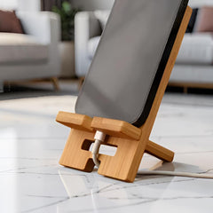 Bamboo Phone Stand Handmade Wooden Phone Holder Foldable Desk Organizer Minimalist Tablet Stand Eco Friendly Gift for Home Office