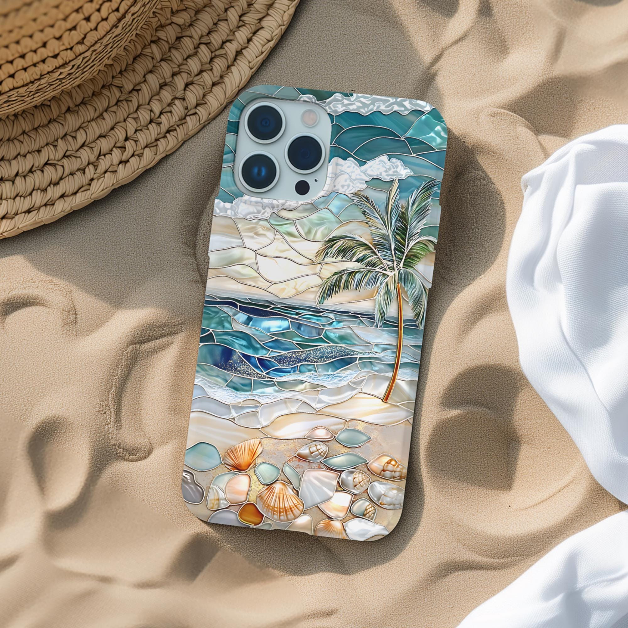 Stained Glass Ocean Waves Magsafe Case | Coastal Seashell Cover | Tropical Art Gift iPhone 17 16 15 14 13 Pro Max Mini, Galaxy s26