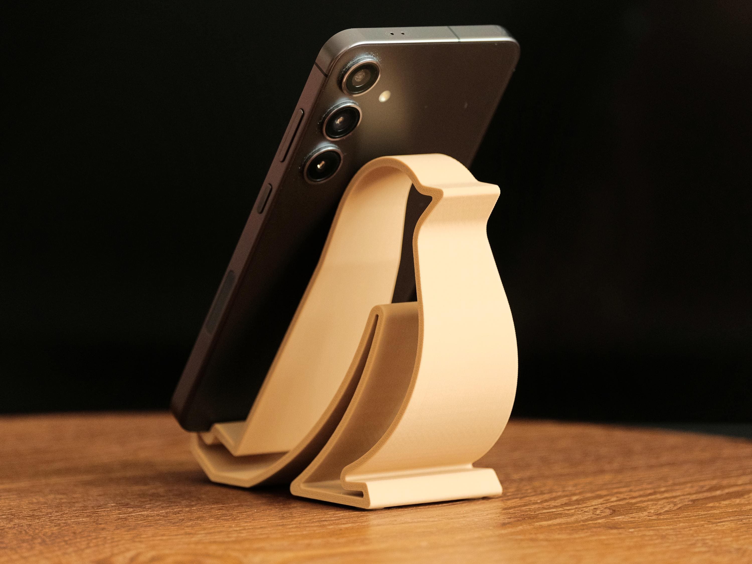 Little Bird Phone Stand Ethereal Edition, 3D Printed Natural Wood Line Art Home Decor