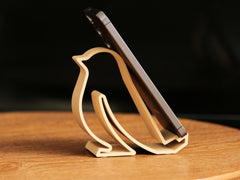 Little Bird Phone Stand Ethereal Edition, 3D Printed Natural Wood Line Art Home Decor