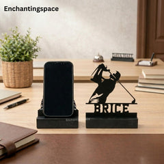 Personalized Golfer Metal Phone Stand, Phone Holder with Name for Desk Decor