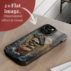 Pirate Ship Skull Phone Case | Nautical Ocean Art | Printer Faux Wood Look