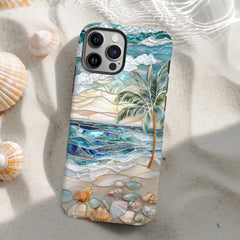 Stained Glass Ocean Waves Magsafe Case | Coastal Seashell Cover | Tropical Art Gift iPhone 17 16 15 14 13 Pro Max Mini, Galaxy s26