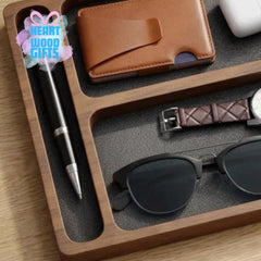 Wooden Valet Tray Organizer with Phone Charging Slot