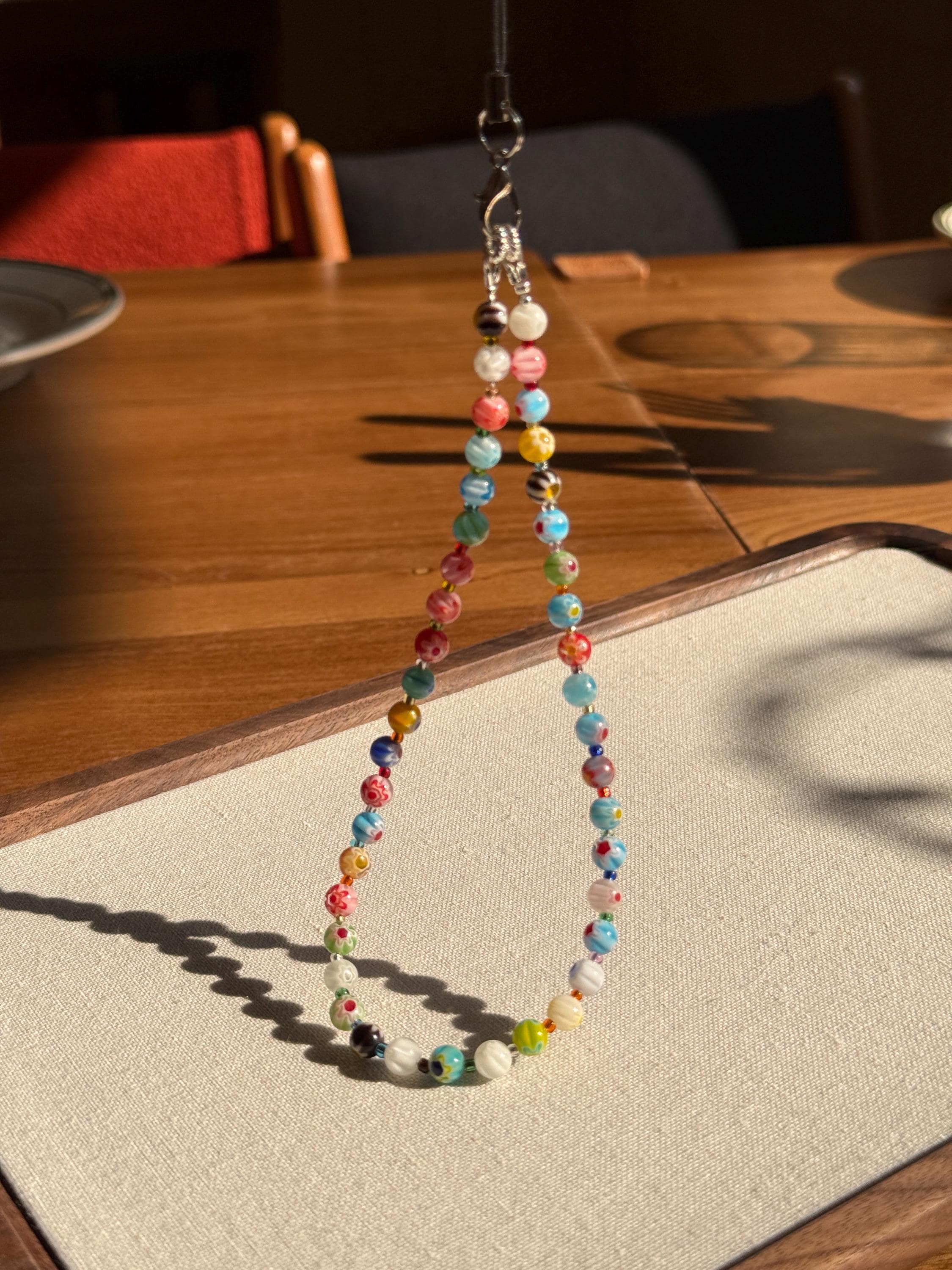 Stained Glass Flower Beaded Phone Charm: Mosaic Style Strap