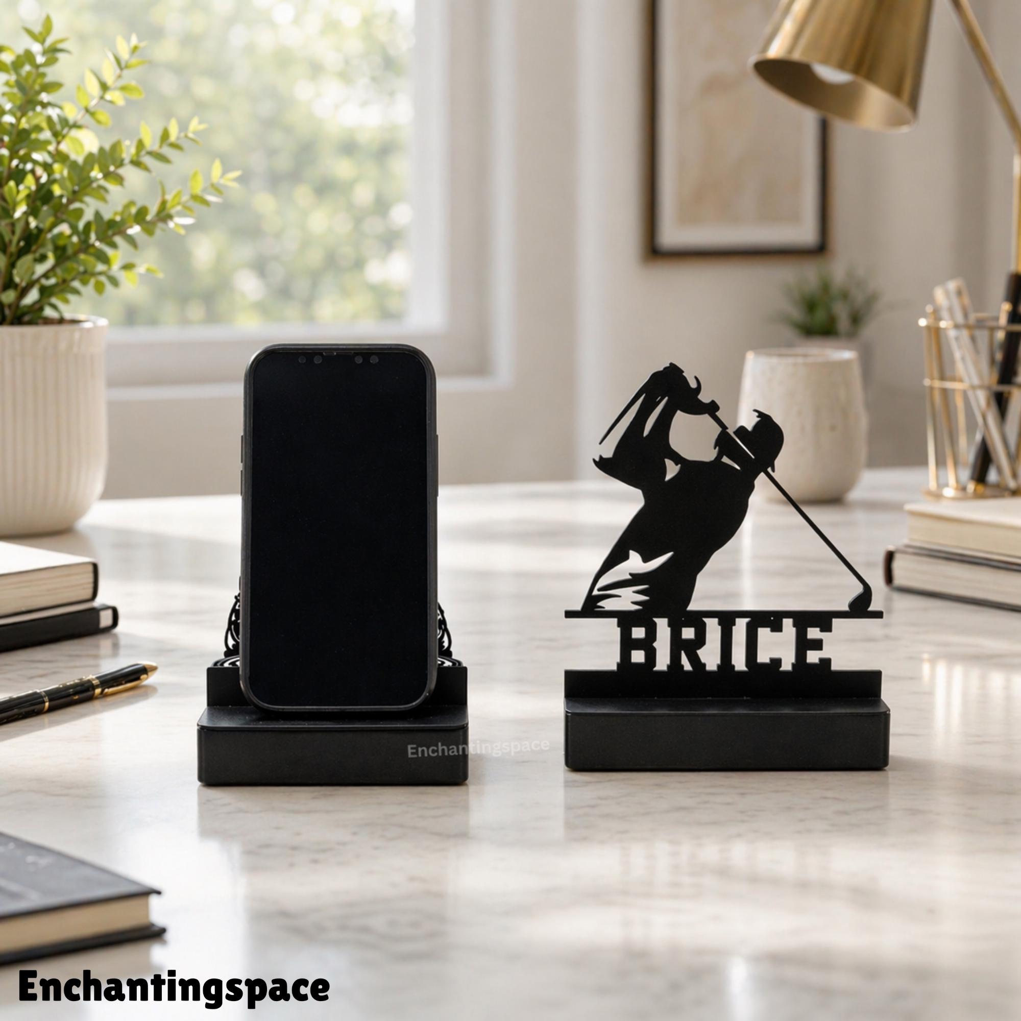 Personalized Golfer Metal Phone Stand, Phone Holder with Name for Desk Decor