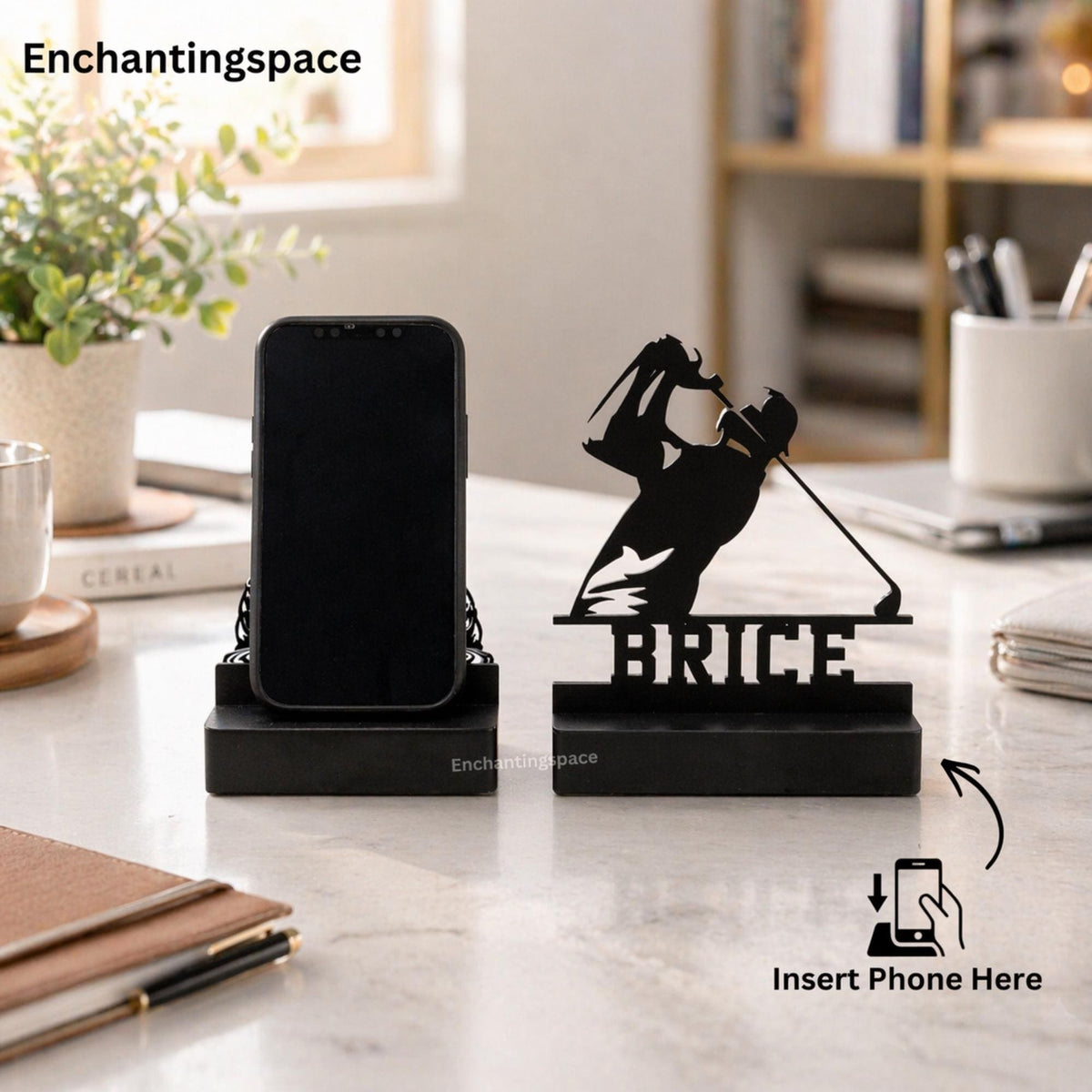 Personalized Golfer Metal Phone Stand, Phone Holder with Name for Desk Decor