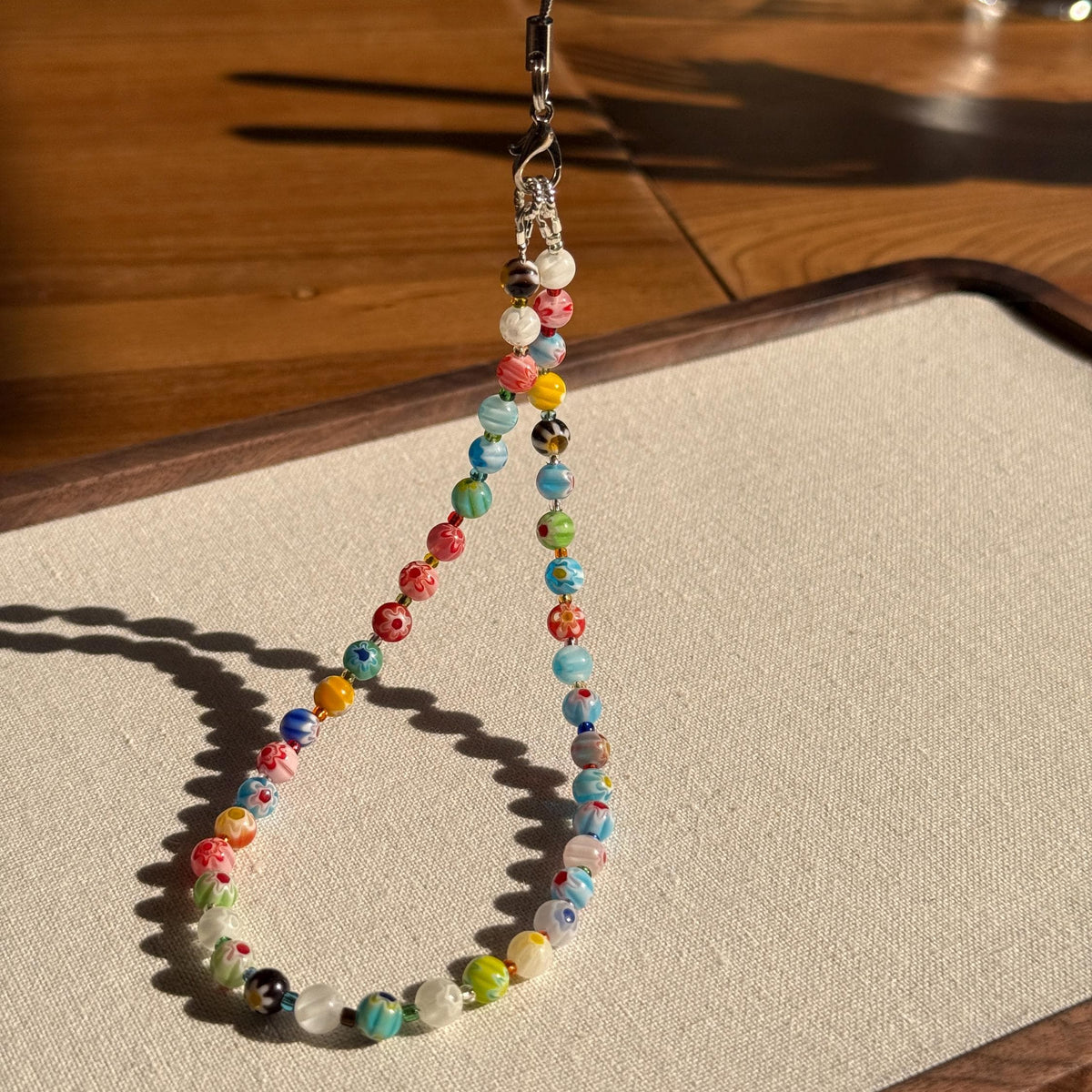 Stained Glass Flower Beaded Phone Charm: Mosaic Style Strap